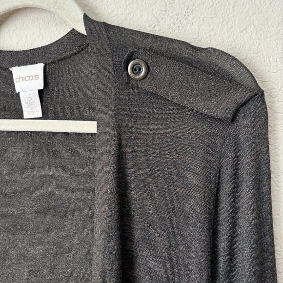 Chico's XL Mix Stitch Longline Open Front Green Shimmer Cardigan - Picture 5 of 15